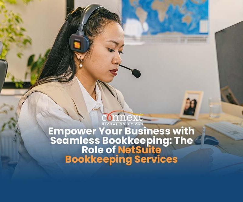 Empower Your Business with Seamless Bookkeeping The Role of NetSuite Bookkeeping Services woman in corporate attire working with computer writing in office
