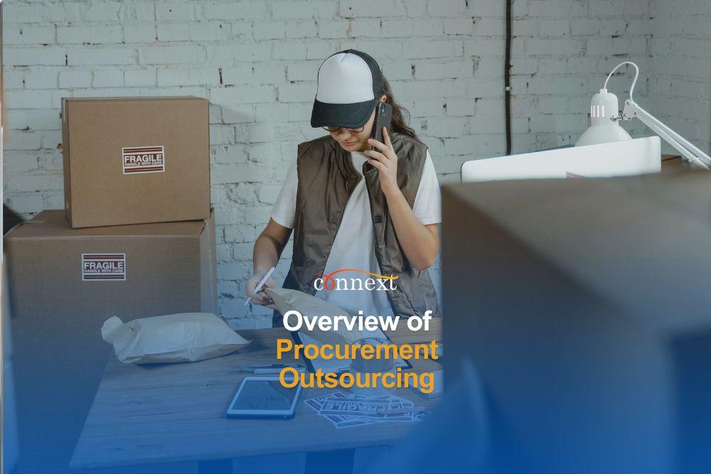 Overview of Procurement Outsourcing procurement personnel checking inventory with boxes in warehouse