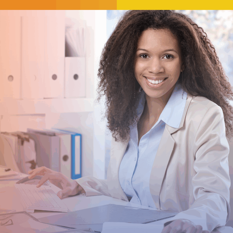 Smiling remote team member conducting a technical interview from a secure workspace