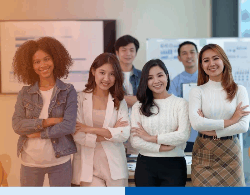 Young-businessman-and-a-beautiful-asian-businesswomen-arms-crossed