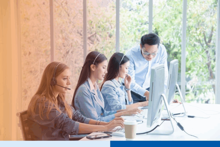 Team woman Call center service customer support or sales agent give advice and help solve problemsÂ
