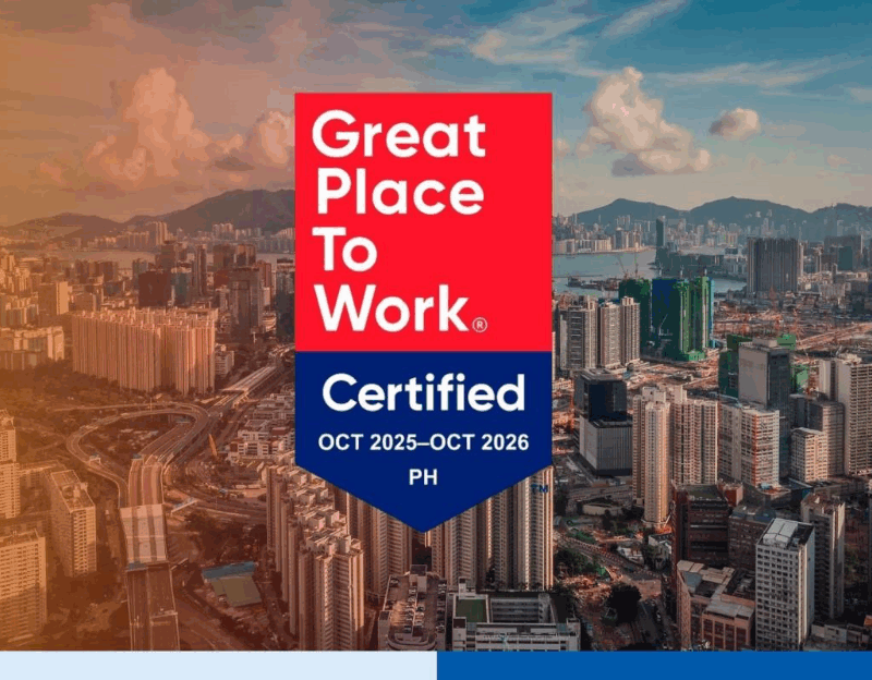 Great Place to Work Certified badge for Connext, valid from October 2025 to October 2026, displayed over a city skyline background