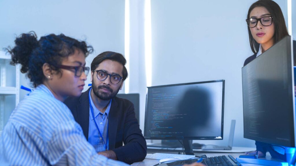 A group of IT teams collaborating for a software project